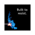 Built to Resist match flame design Square Vinyl Sticker | blue smoke, minimal text